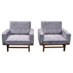 Pair of Mid-Century Modern Upholstered Walnut Lounge Chairs, Italian, ca. 1967