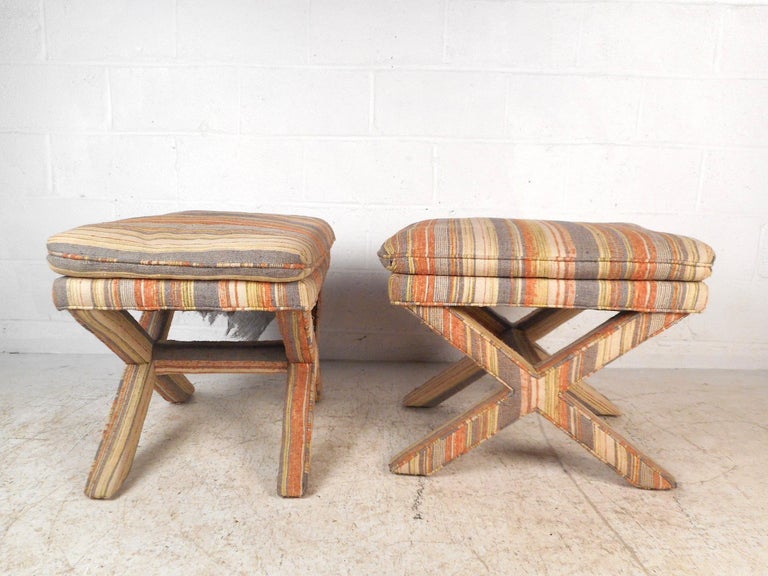Pair of MidCentury Modern Upholstered XBase Ottomans at 1stDibs