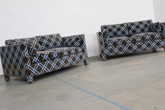 Pair of Mid-Century Modern Velvet Low Profile Milo Baughman Style Loveseat Sofas