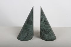 Pair of Mid-Century Modern Verde Alpi Marble Angled Cylinder Form Bookends Italy