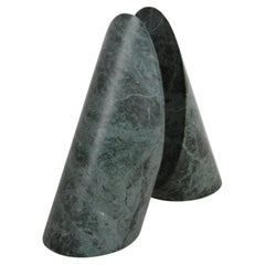 Pair of Mid-Century Modern Verde Alpi Marble Angled Cylinder Form Bookends Italy