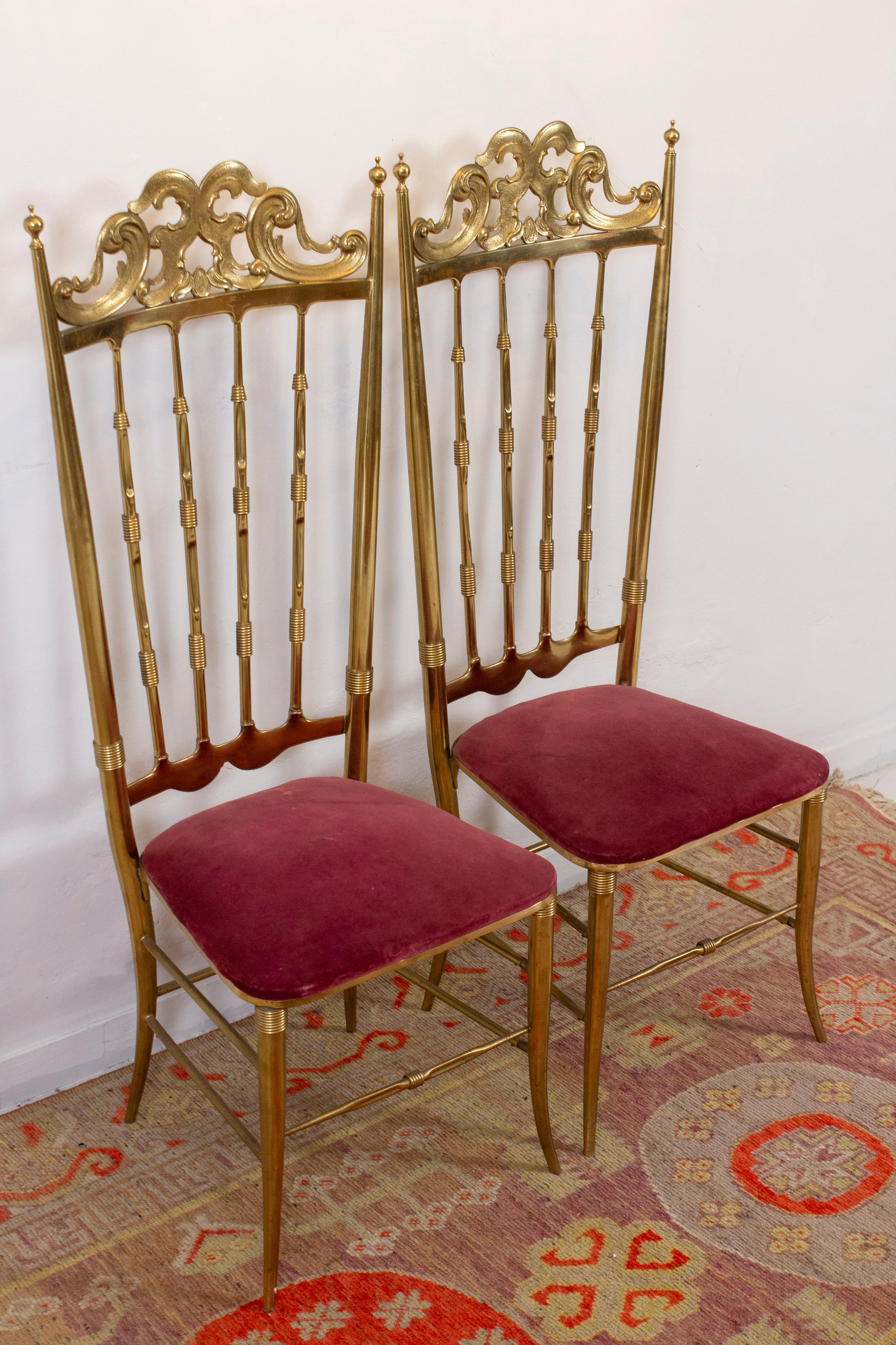 Pareja de sillas auxiliares de latón chiavari vintage modernas de mediados de siglo, años 50, Italia Italiano en venta