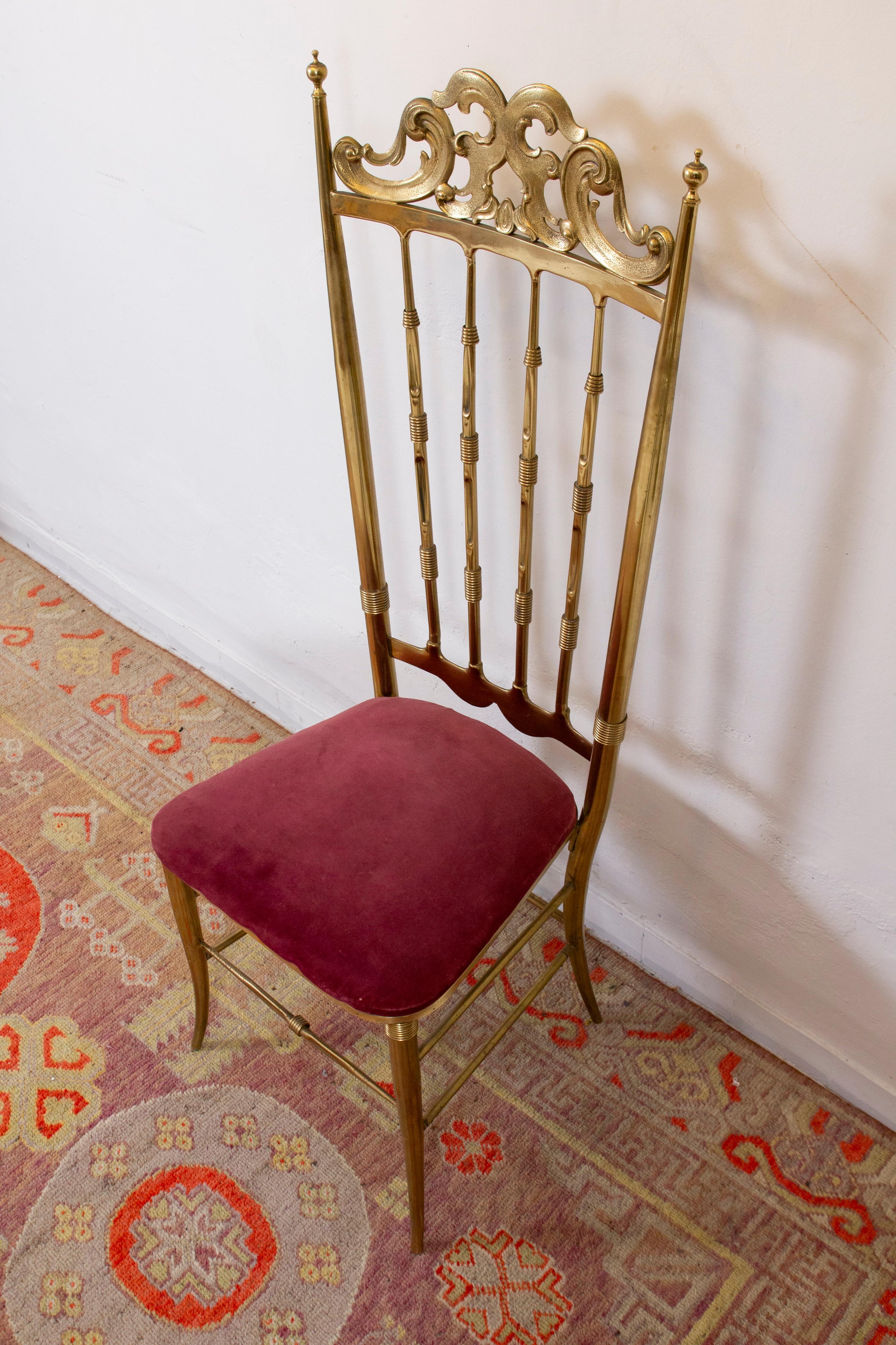 Pareja de sillas auxiliares de latón chiavari vintage modernas de mediados de siglo, años 50, Italia siglo XX en venta