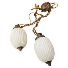 Pair of Mid Century Modern Vintage Milk Glass Swag Lamps by Bee Line Lighting