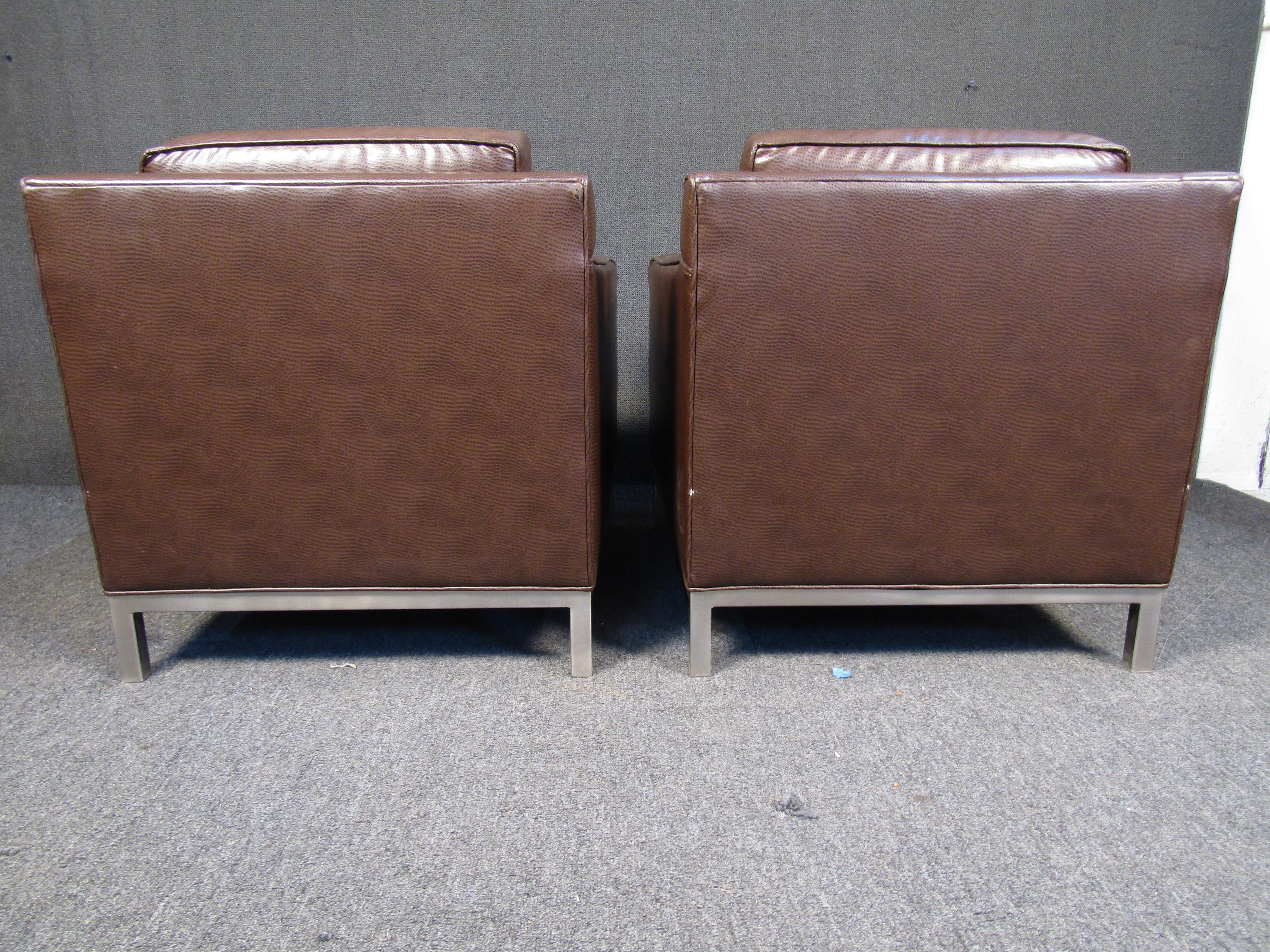Metal Pair of Mid-Century Modern Vinyl Club Chairs For Sale