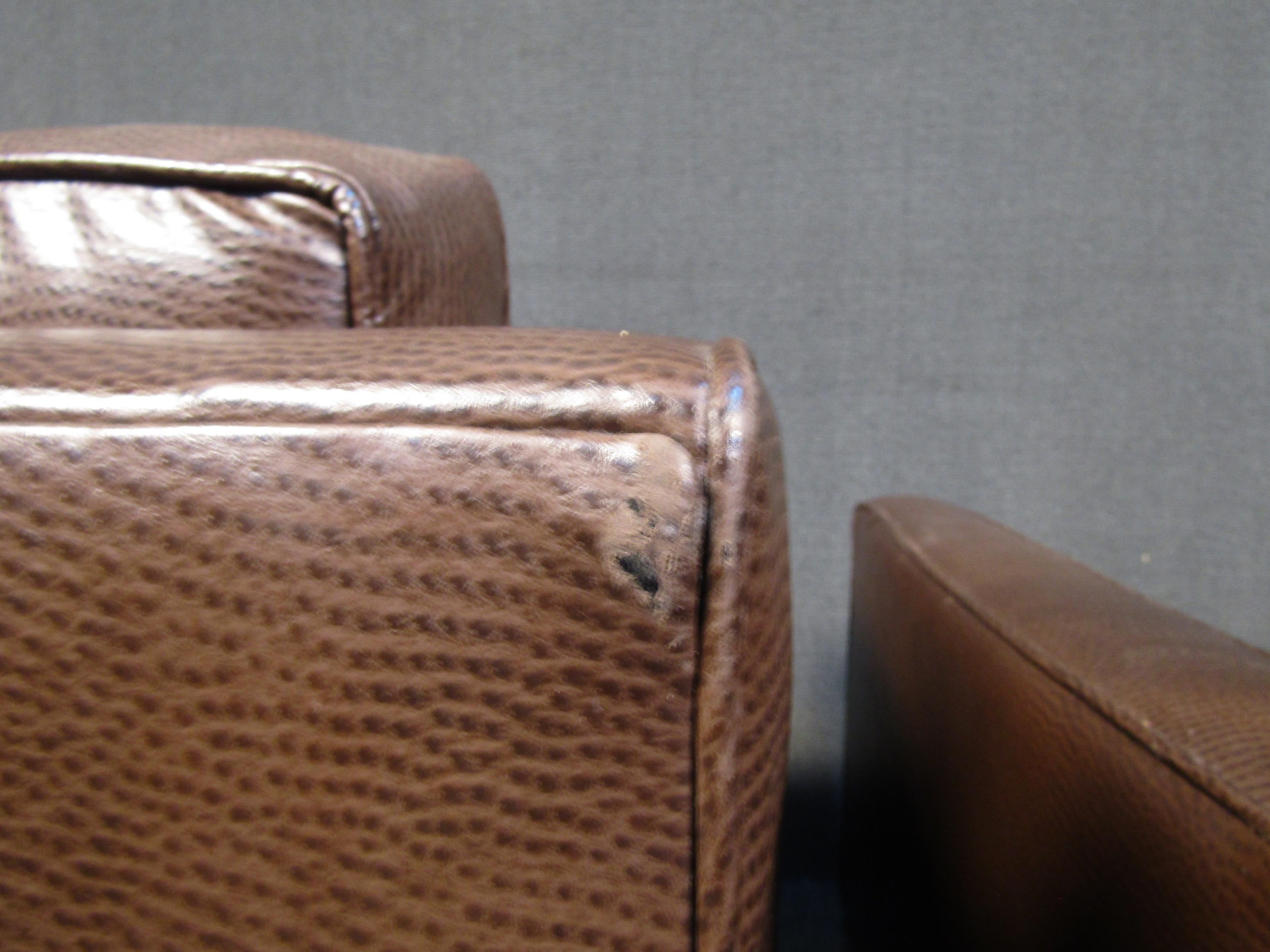 Pair of Mid-Century Modern Vinyl Club Chairs For Sale 1
