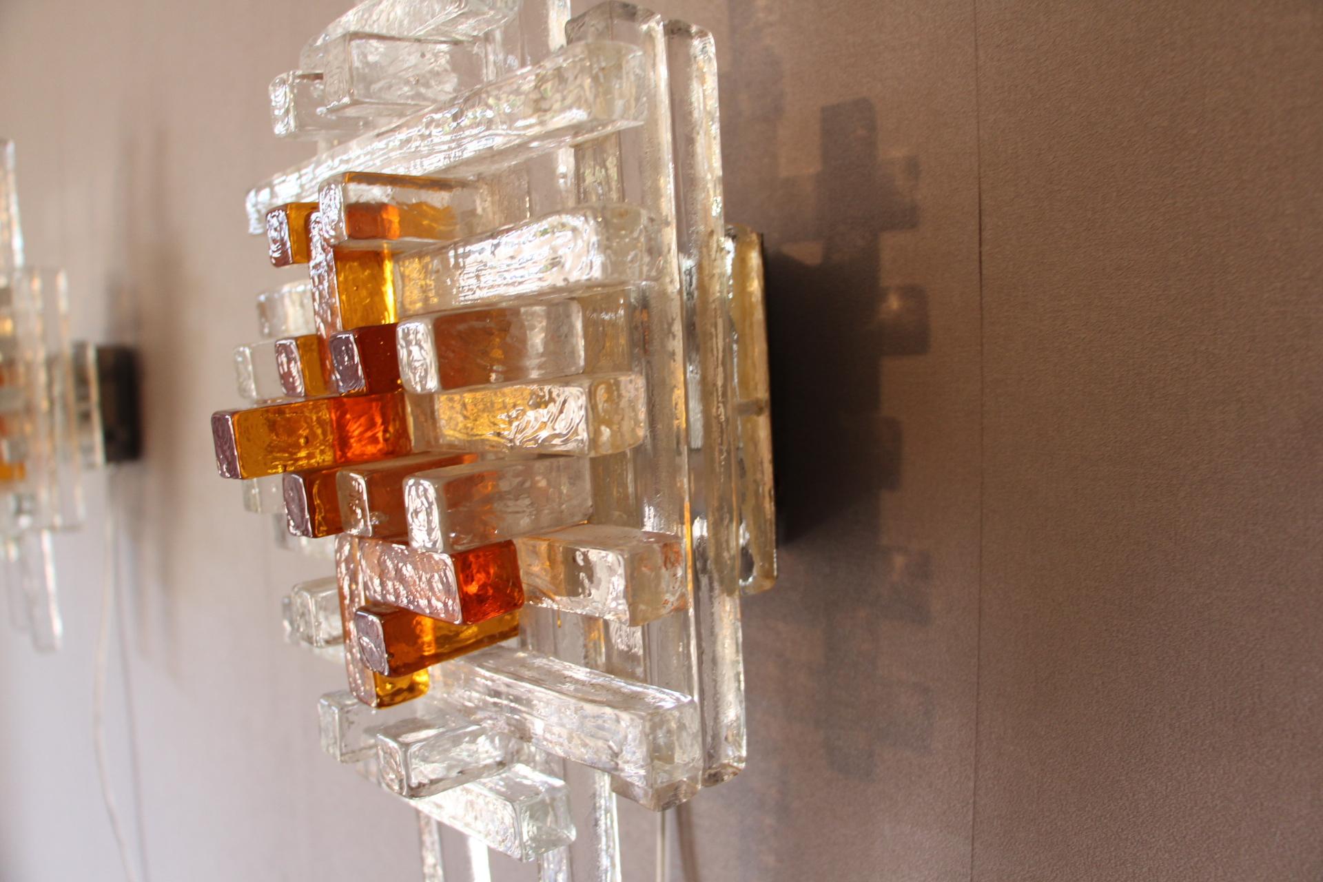 Glass Pair of Mid-Century Modern Wall Lights by Albano Poli for Poliarte