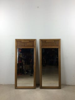 Pair of Mid Century Modern Wall Mirrors with Burlwood Inlay