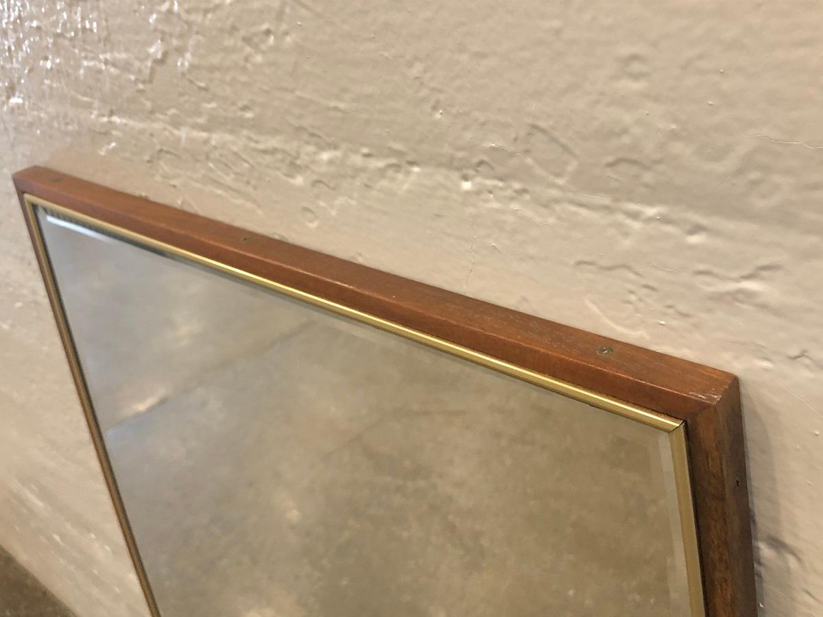 Pair of Mid-Century Modern Walnut and Brass Mirrors In Good Condition In New York, NY