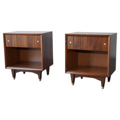 Pair of Mid-Century Modern Walnut and Brass Nightstands by Kroehler