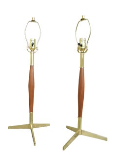 Pair of Mid-Century Modern Walnut and Brass Table Lamps by Gerald Thurston