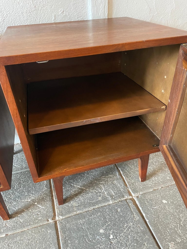 Pair of MidCentury Modern Walnut and Cane Door Nightstands at 1stDibs