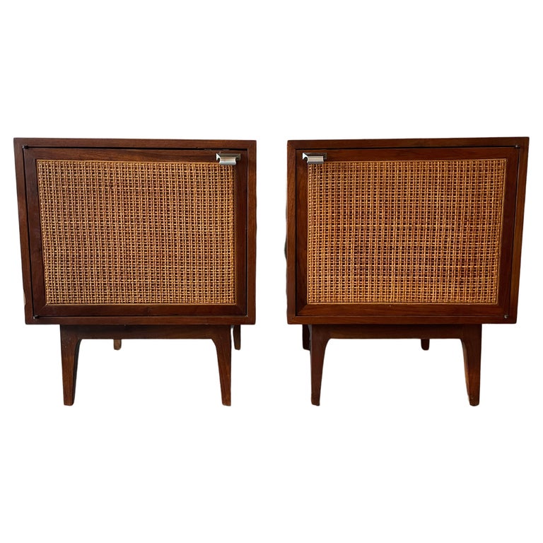 Pair of MidCentury Modern Walnut and Cane Door Nightstands at 1stDibs