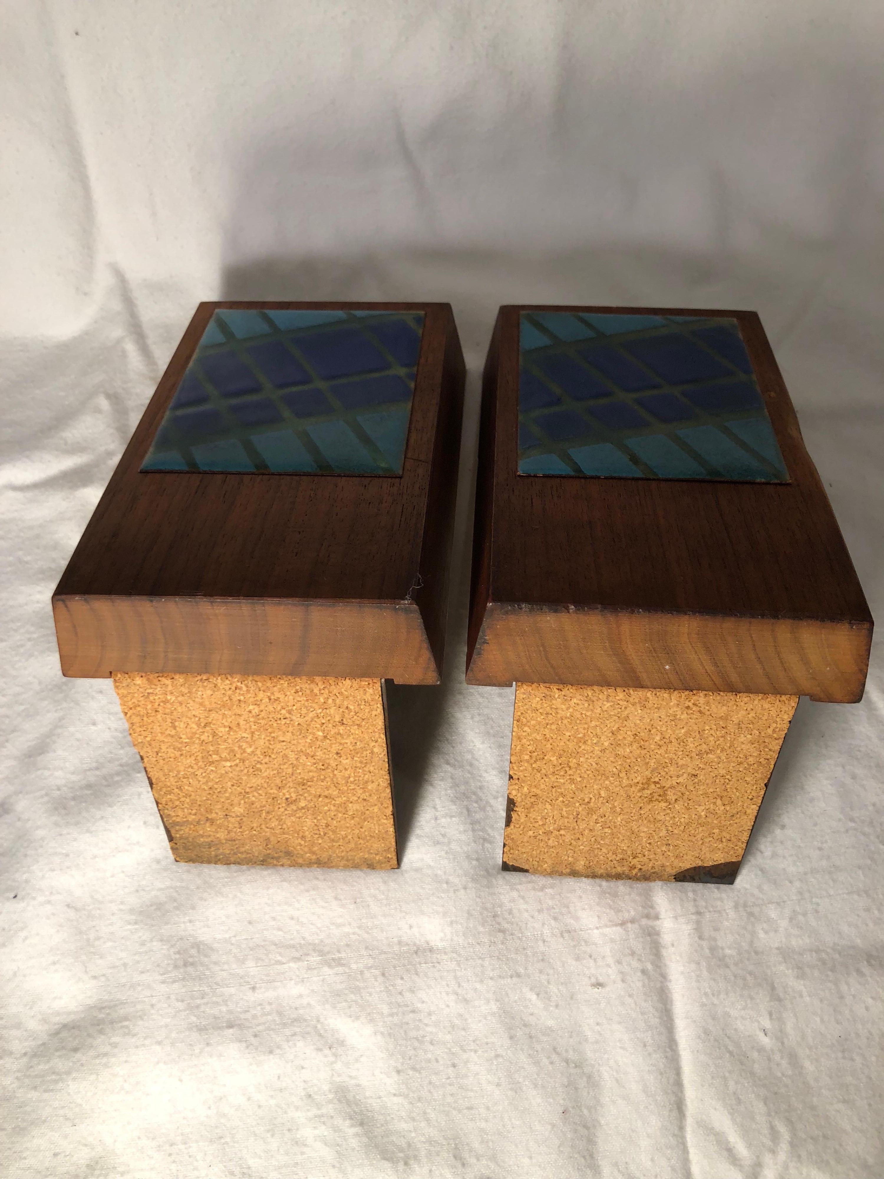 Pair of Mid-Century Modern Walnut and Enamel Bookends by Ernest John For Sale 7