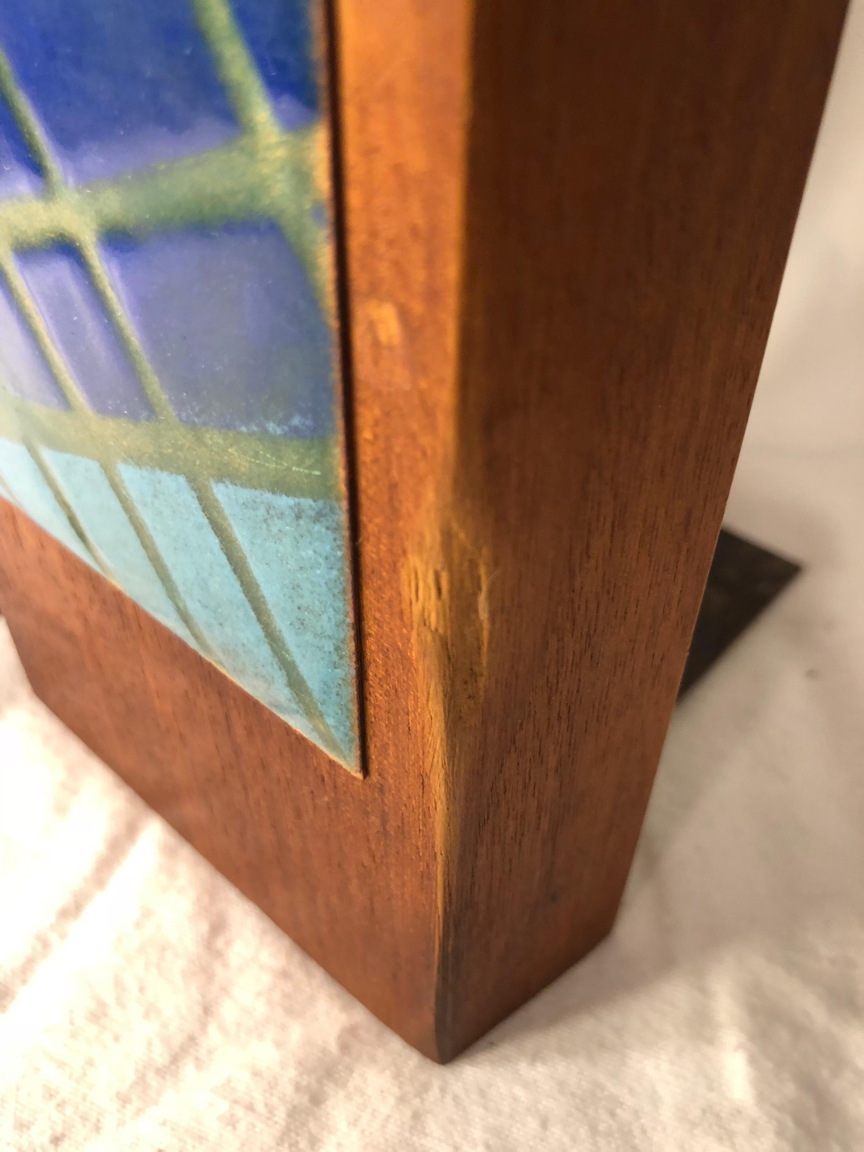 Danish Pair of Mid-Century Modern Walnut and Enamel Bookends by Ernest John For Sale