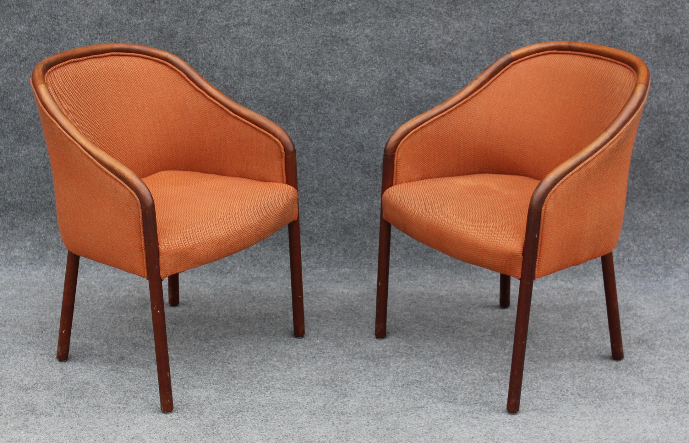 Pair of Mid-Century Modern Walnut Armchair Side Chairs After Ward Bennett In Good Condition In Philadelphia, PA
