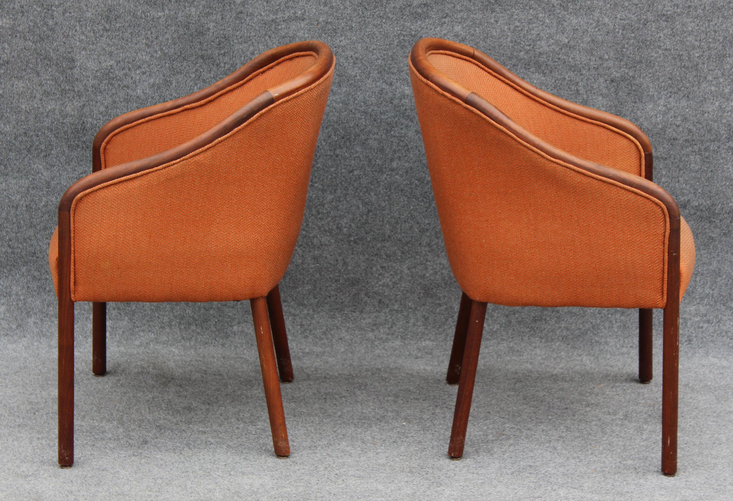 Pair of Mid-Century Modern Walnut Armchair Side Chairs After Ward Bennett 1