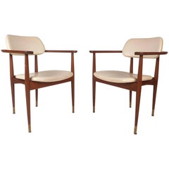 Vintage Pair of Mid-Century Modern Walnut Armchairs