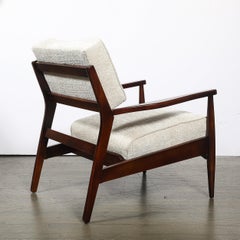 Pair of Mid-Century Modern Walnut Armchairs with Off-White Textural Upholstery