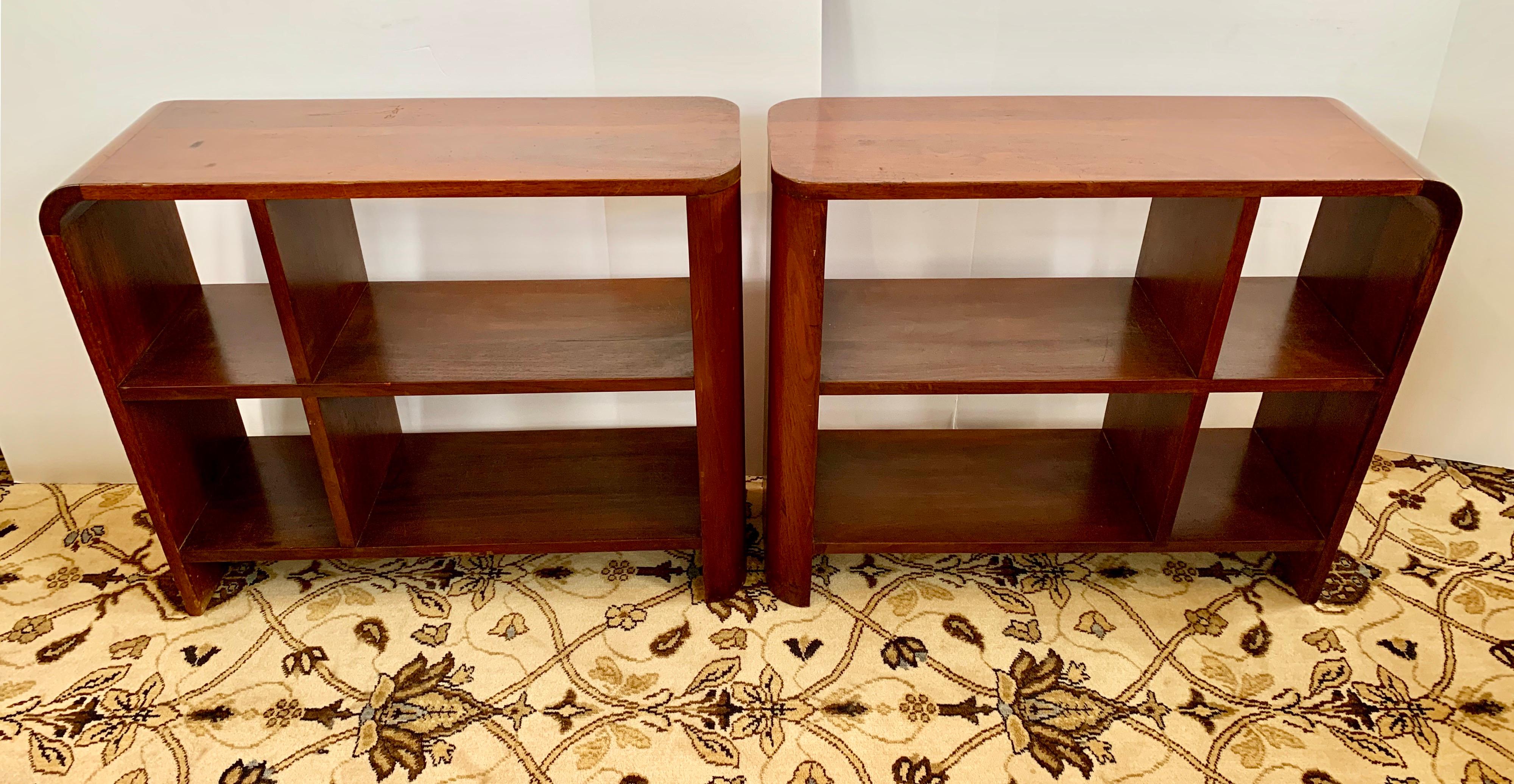 Late 20th Century Pair of Mid-Century Modern Walnut Bookshelves Nightstands End Tables Bookcases