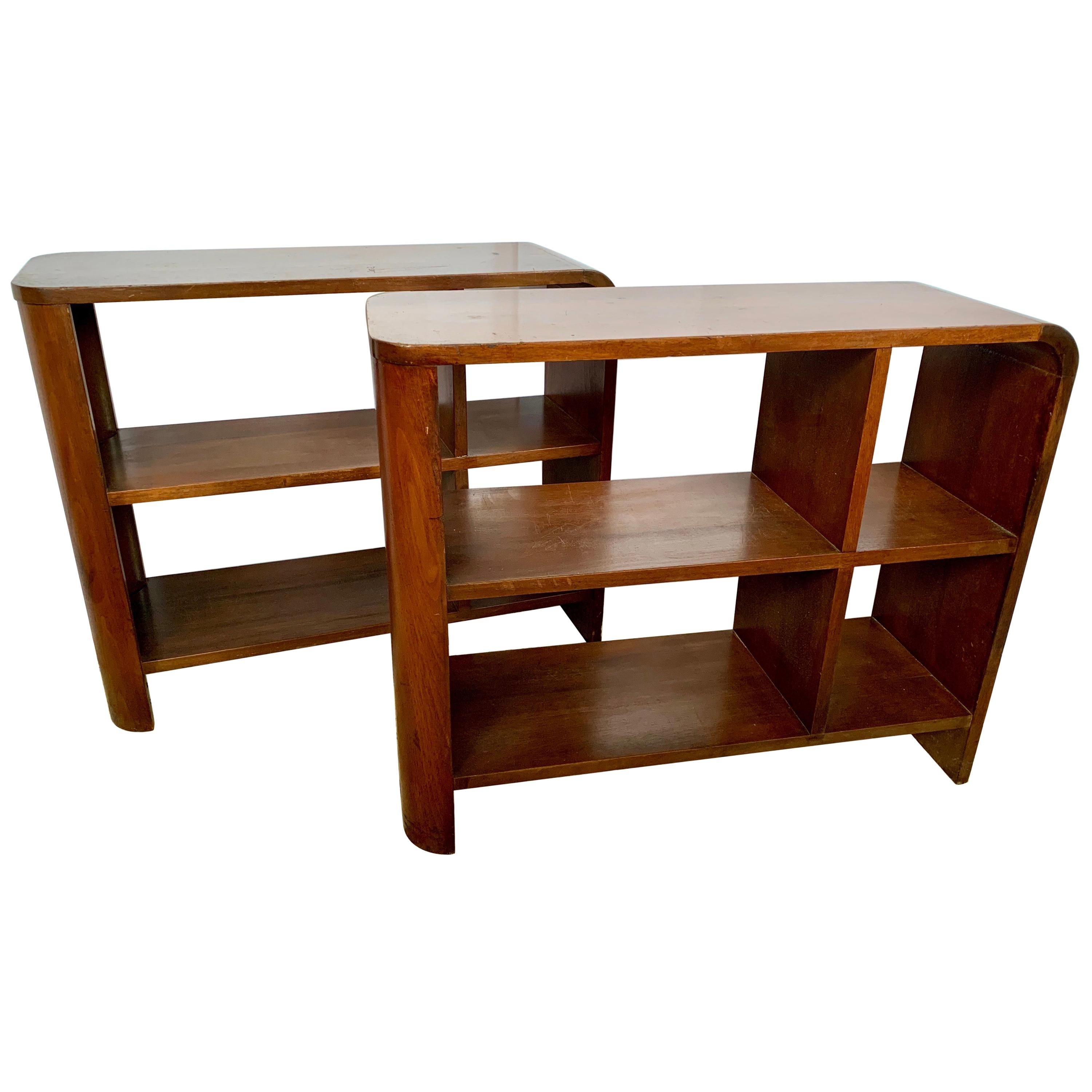 Pair of Mid-Century Modern Walnut Bookshelves Nightstands End Tables Bookcases