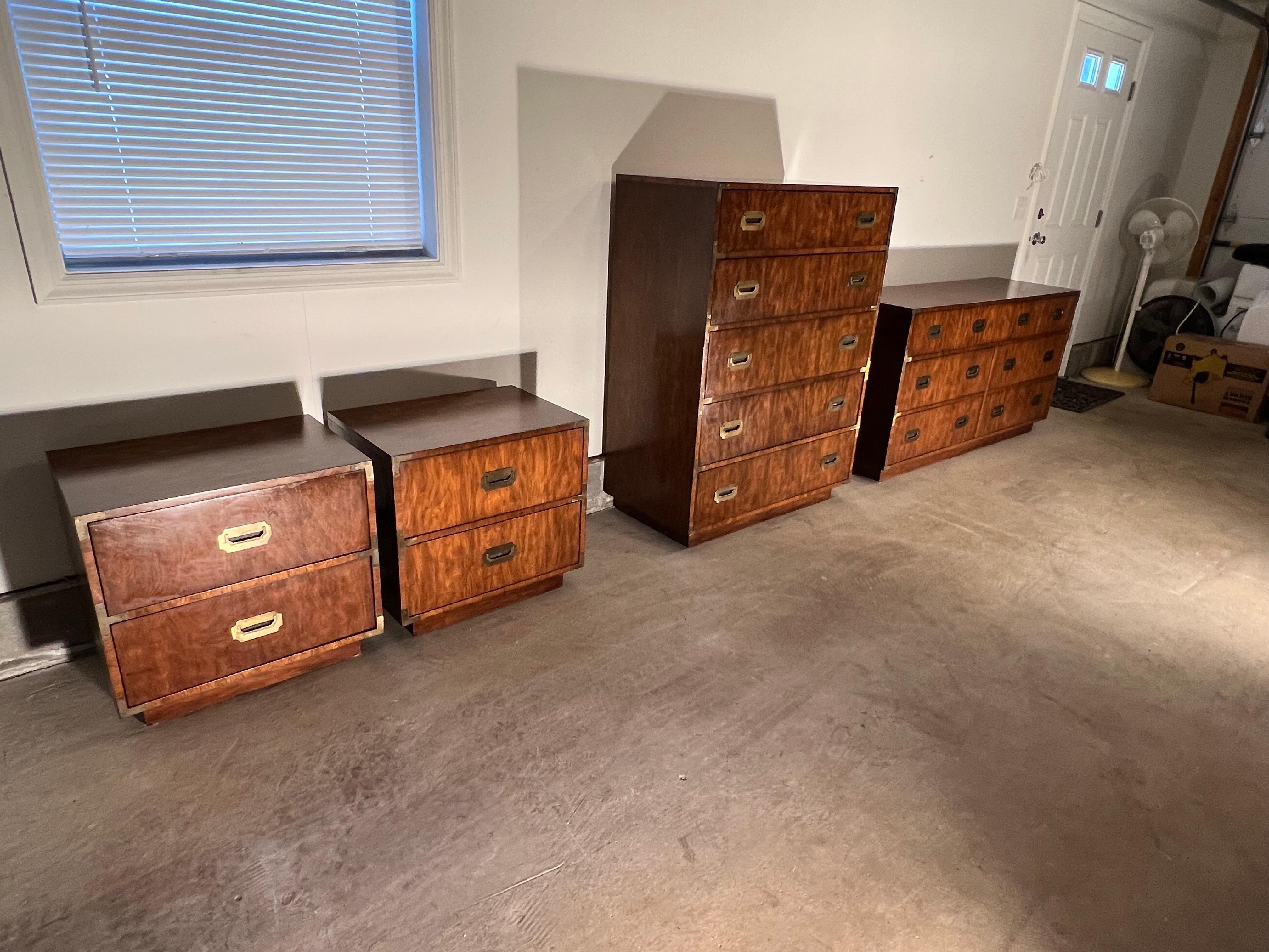 Pair of Mid-Century Modern Walnut Campaign Nightstands 15