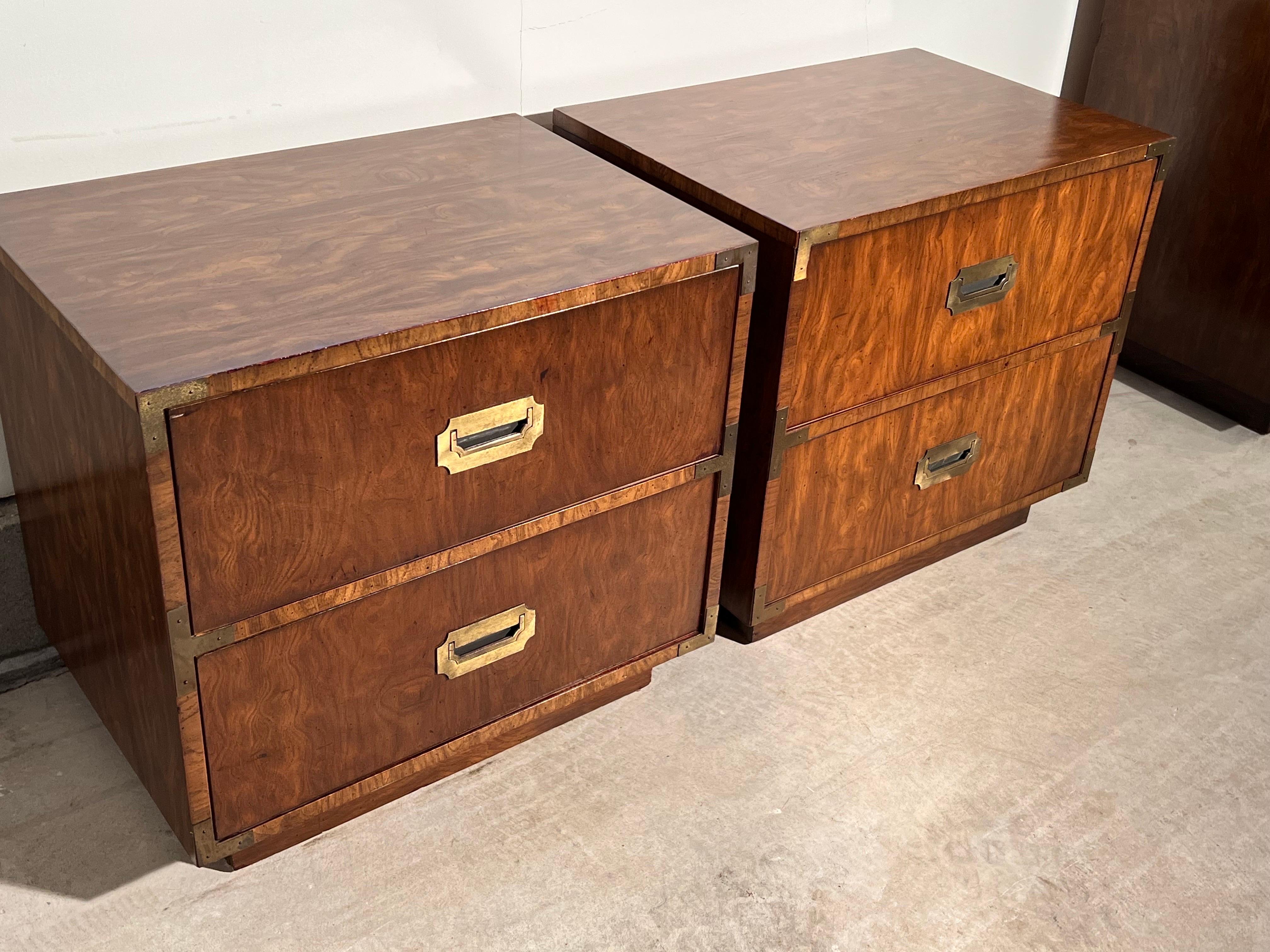 Late 20th Century Pair of Mid-Century Modern Walnut Campaign Nightstands