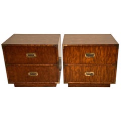 Pair of Mid-Century Modern Walnut Campaign Nightstands