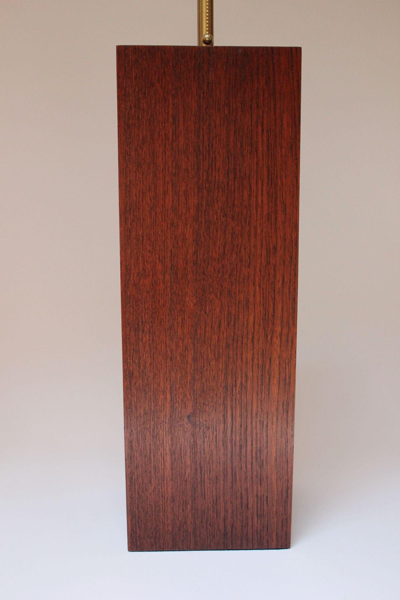 Pair of Mid Century Modern Walnut Column Block-Form Table Lamps For Sale 4