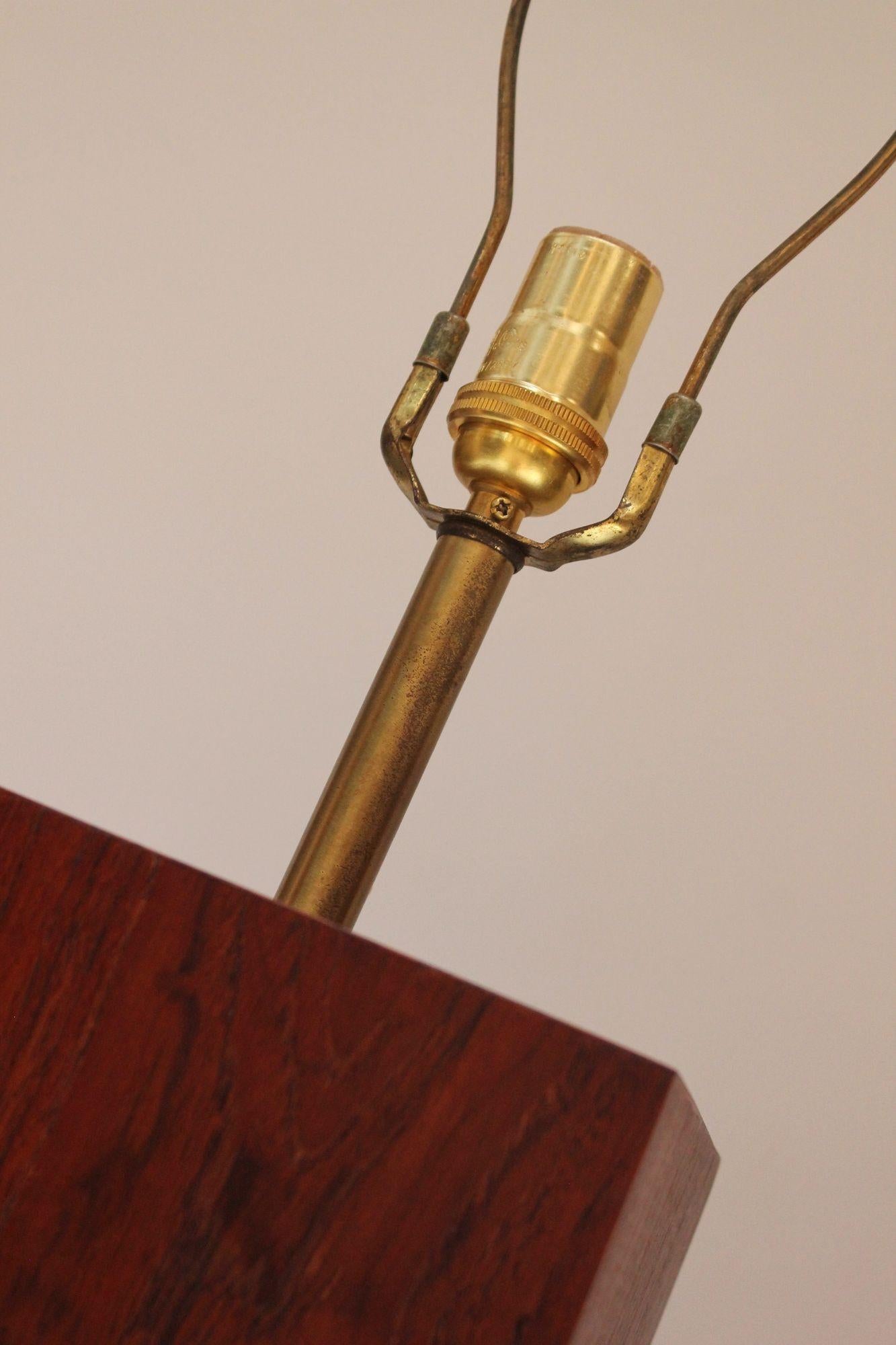 Pair of Mid Century Modern Walnut Column Block-Form Table Lamps For Sale 6
