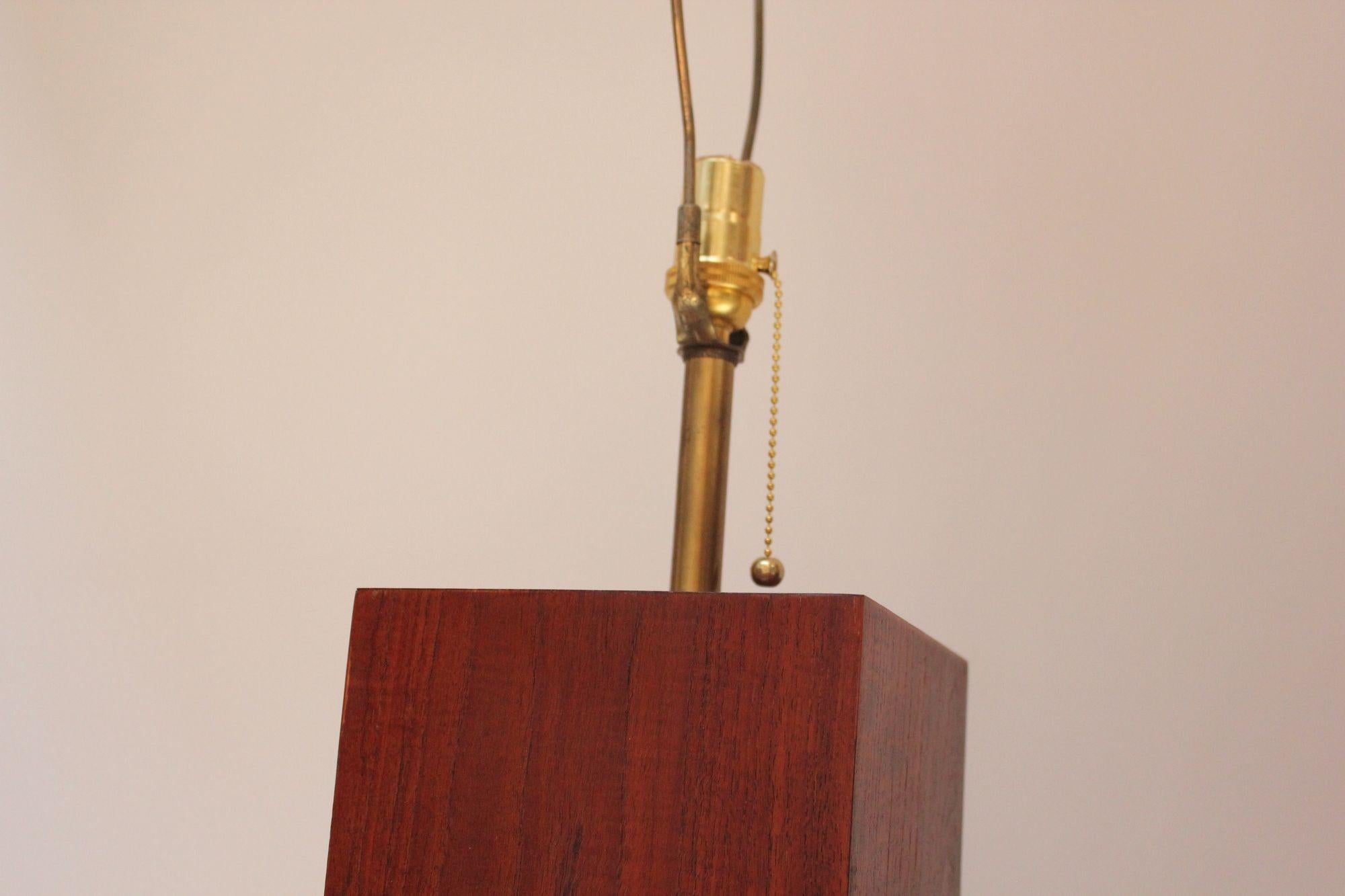 Pair of Mid Century Modern Walnut Column Block-Form Table Lamps For Sale 7