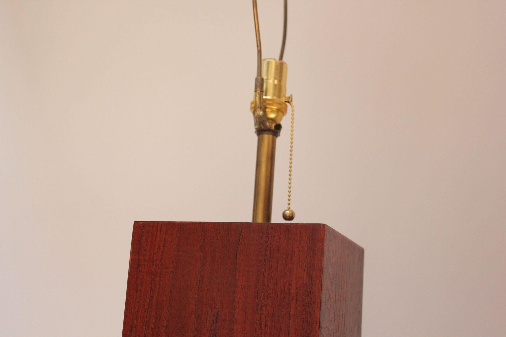 Pair of Mid Century Modern Walnut Column Block-Form Table Lamps For Sale 8