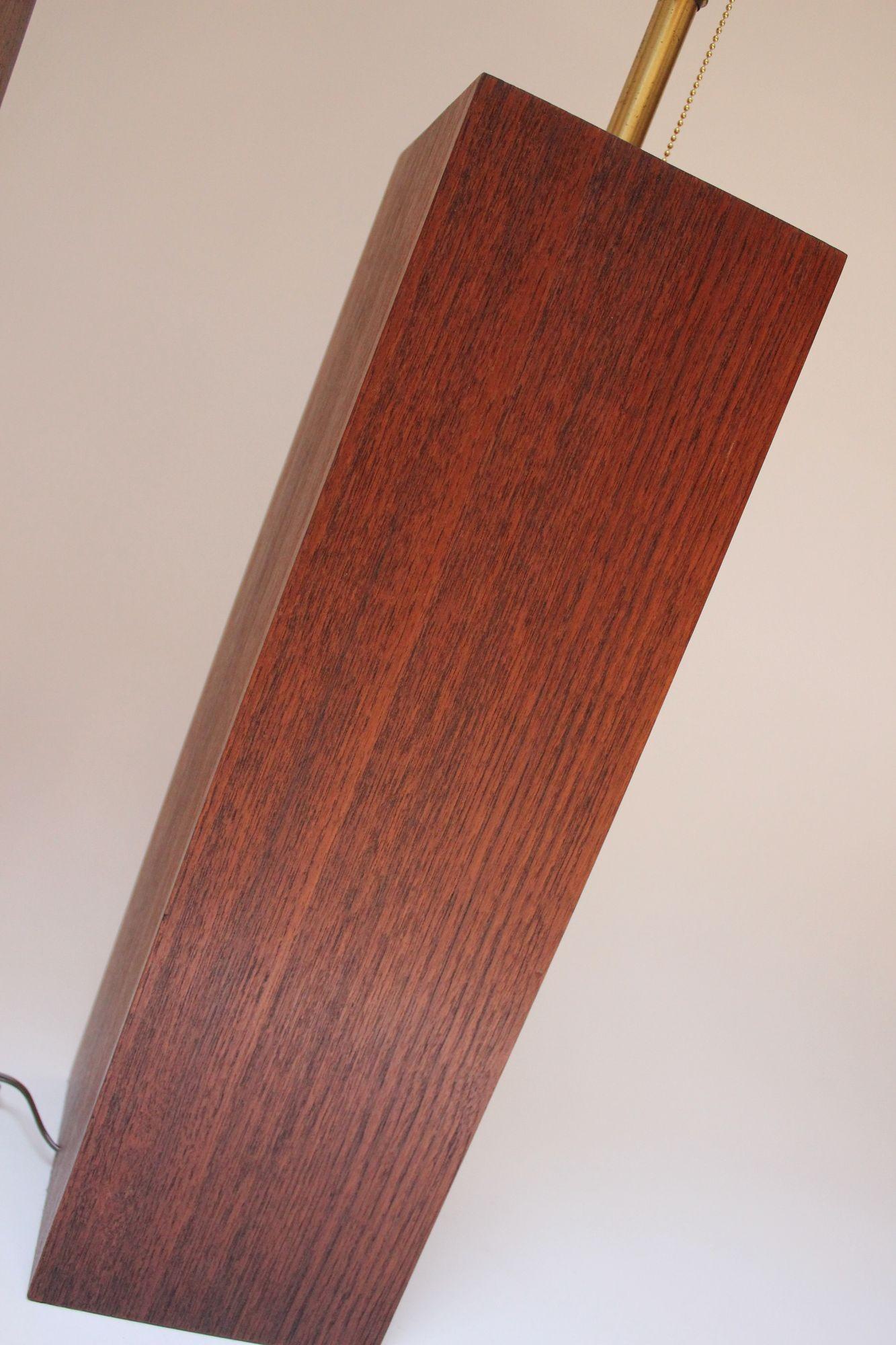 Pair of Mid Century Modern Walnut Column Block-Form Table Lamps For Sale 1