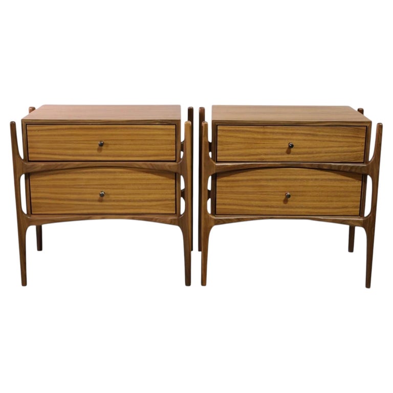 Pair of Mid Century Modern Walnut exoskeleton 2 drawer Nightstands