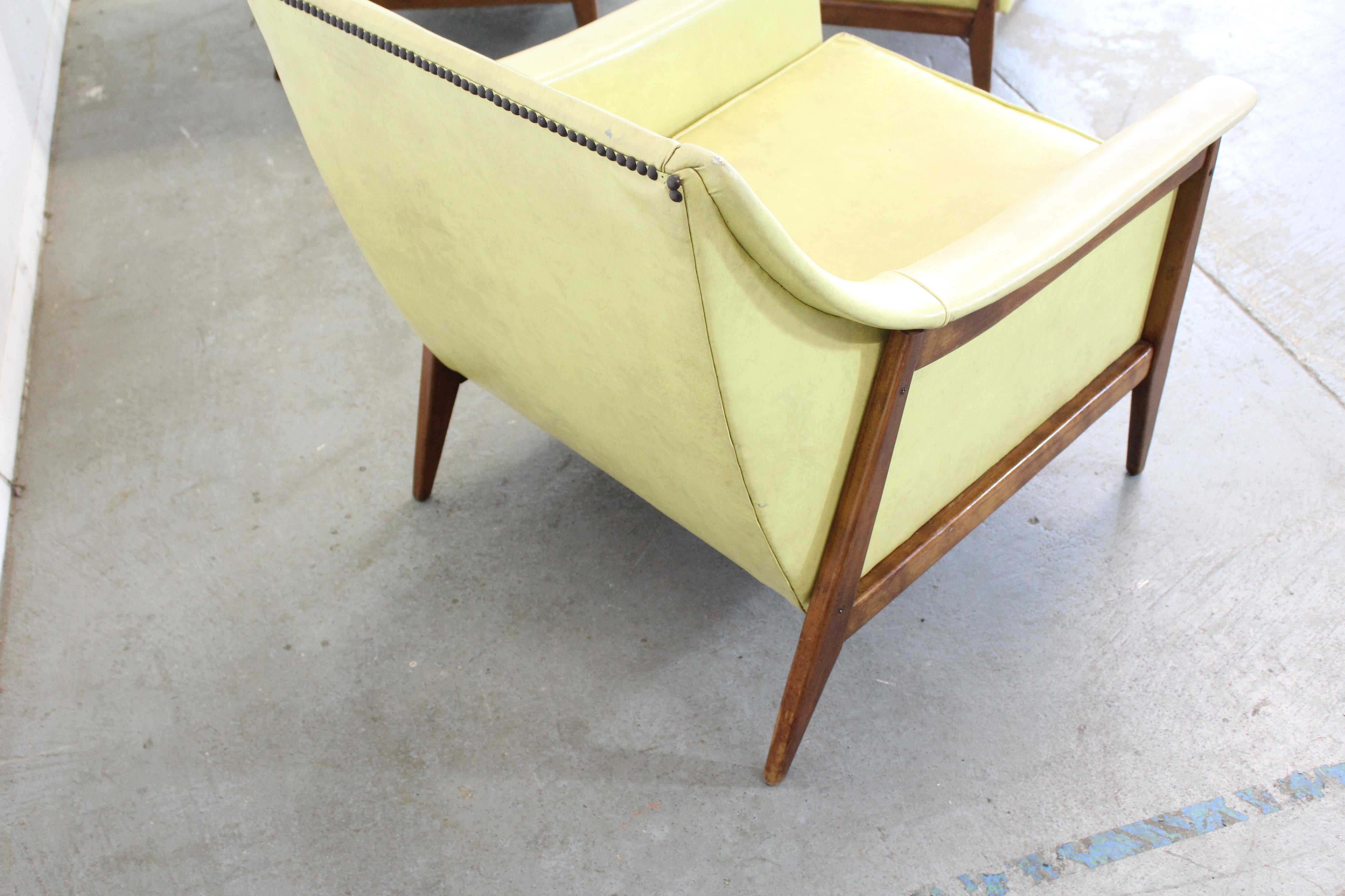 Pair of Mid-Century Modern Walnut Frame His/Her Lounge Chairs with Ottoman 1