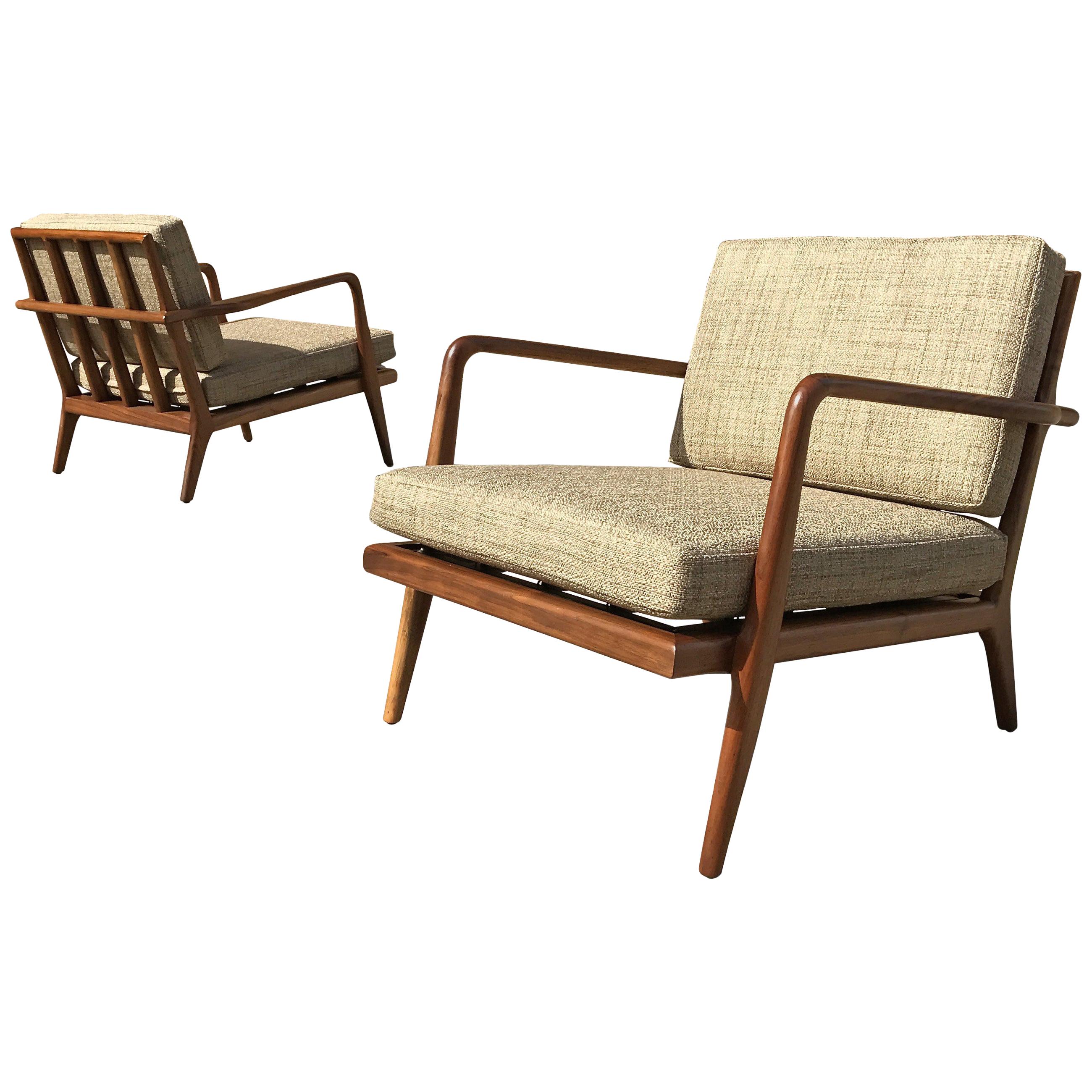 Pair of Mid-Century Modern Walnut Lounge Chairs by Mel Smilow