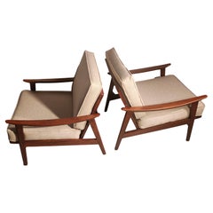 Pair of Mid Century Modern Walnut Lounge Chairs with New Cushions
