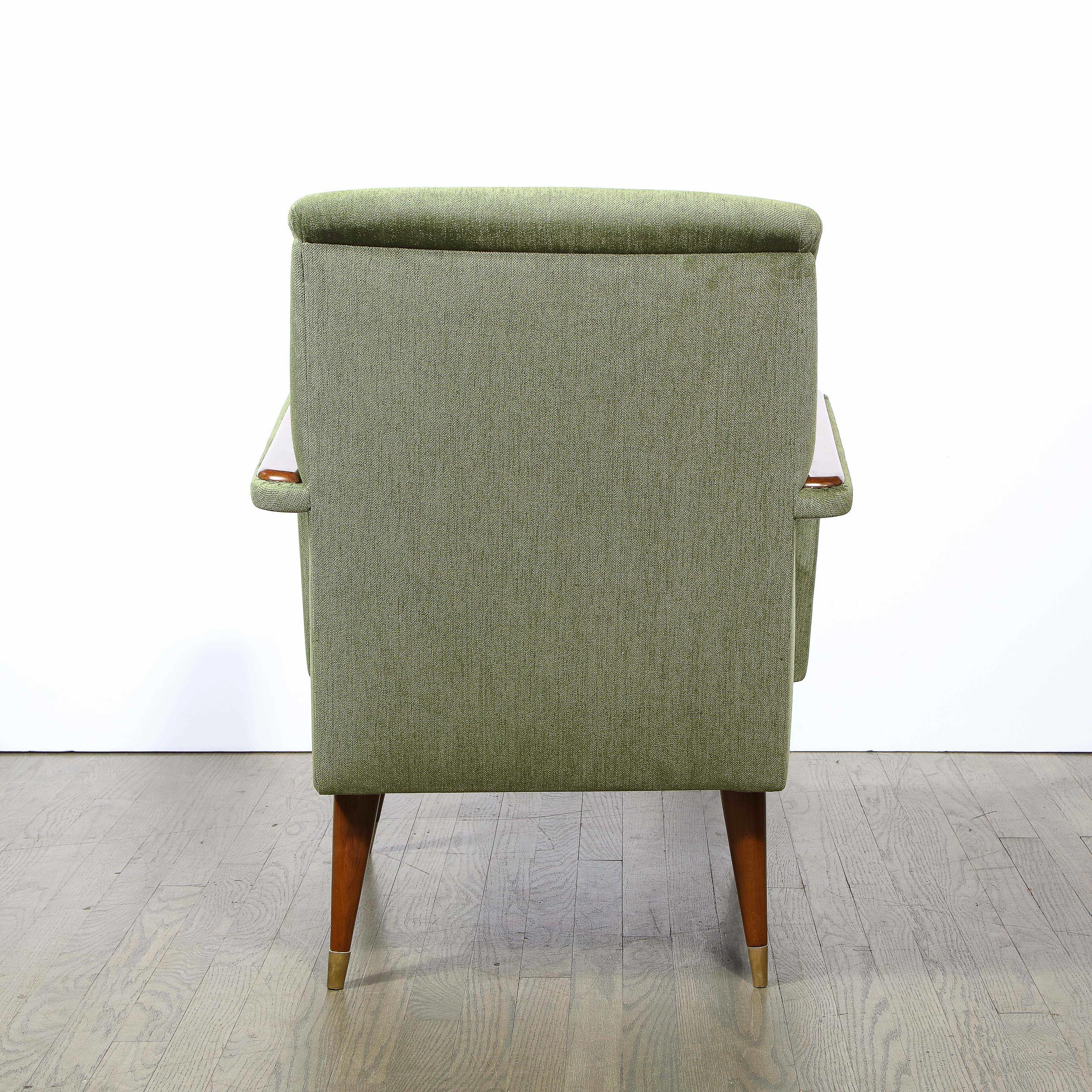 Mid-20th Century Pair of Mid-Century Modern Walnut & Moss Green Upholstery Arm Cutout Chairs