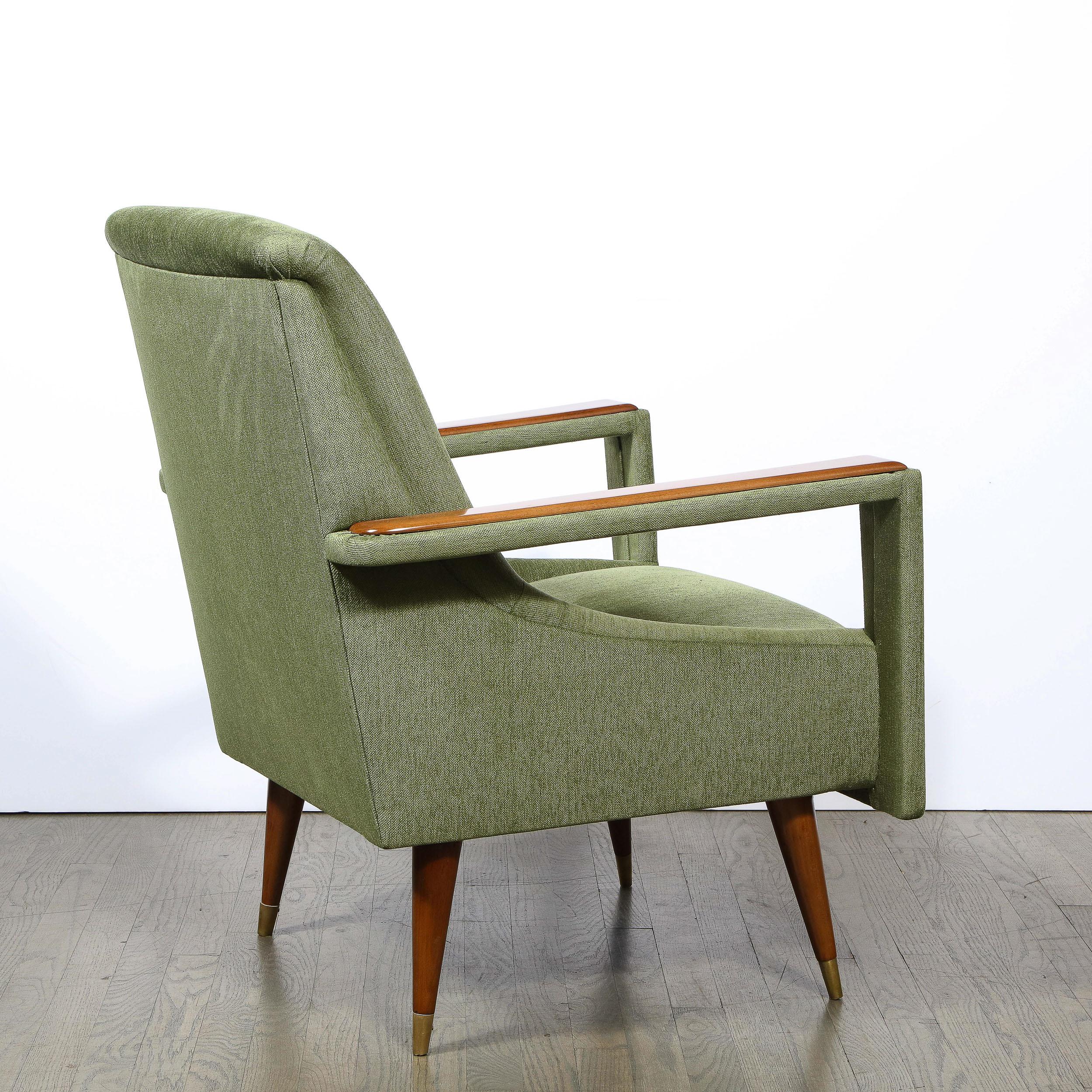 Pair of Mid-Century Modern Walnut & Moss Green Upholstery Arm Cutout Chairs 1