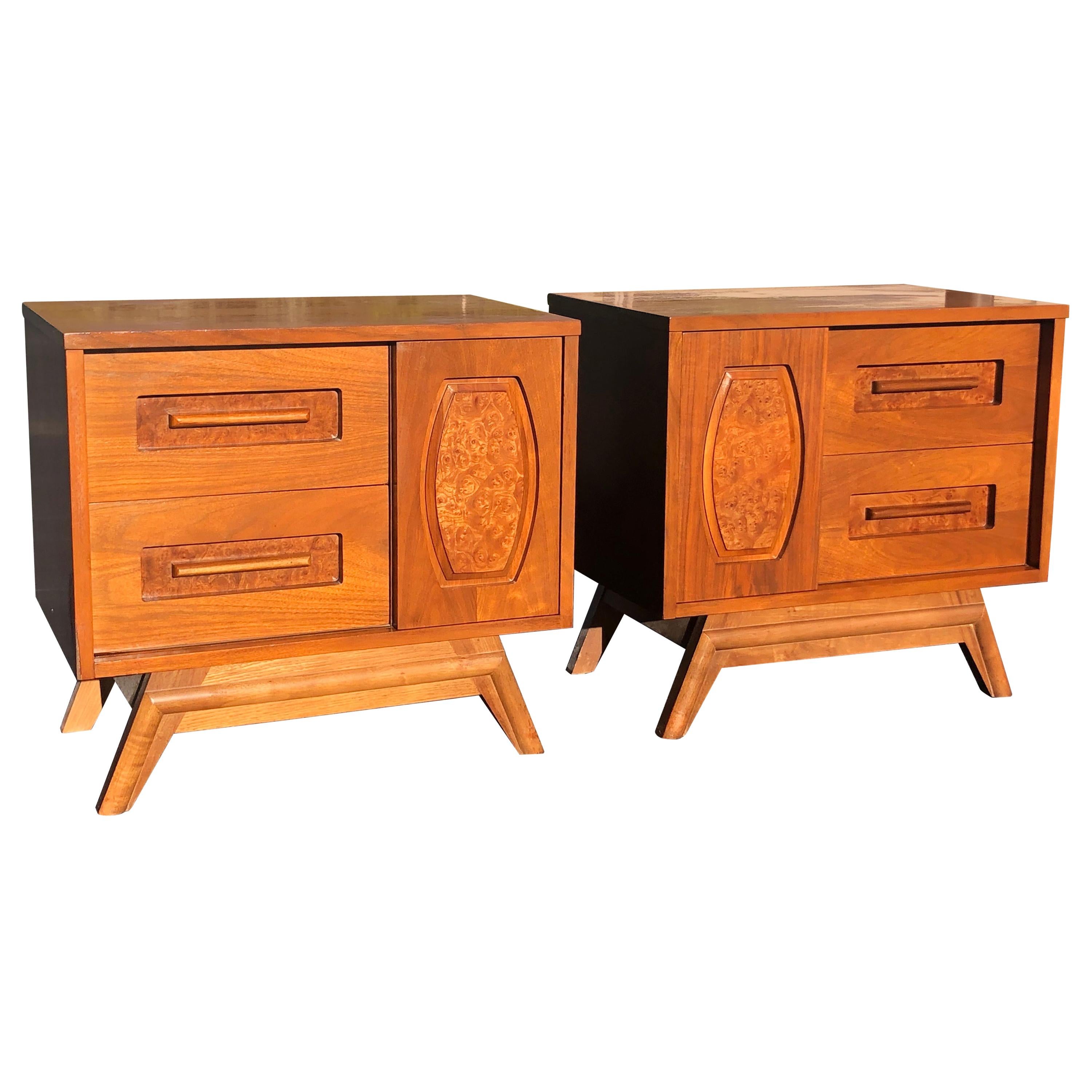 Pair of Mid-Century Modern Walnut Nightstands