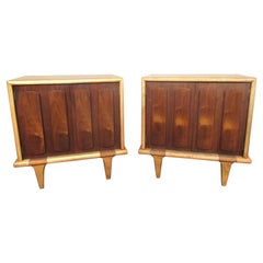 Vintage Pair of Mid-Century Modern Walnut & Oak Nightstands by American of Martinsville