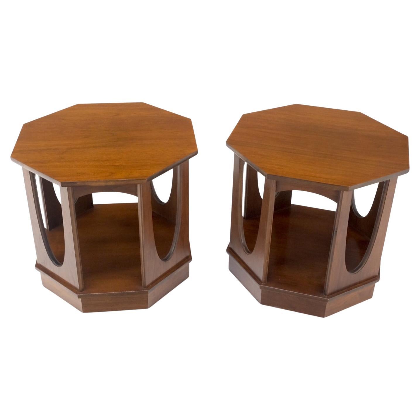 Pair of Mid-Century Modern Walnut Octagon Shape End Side Occasional Tables Mint! For Sale
