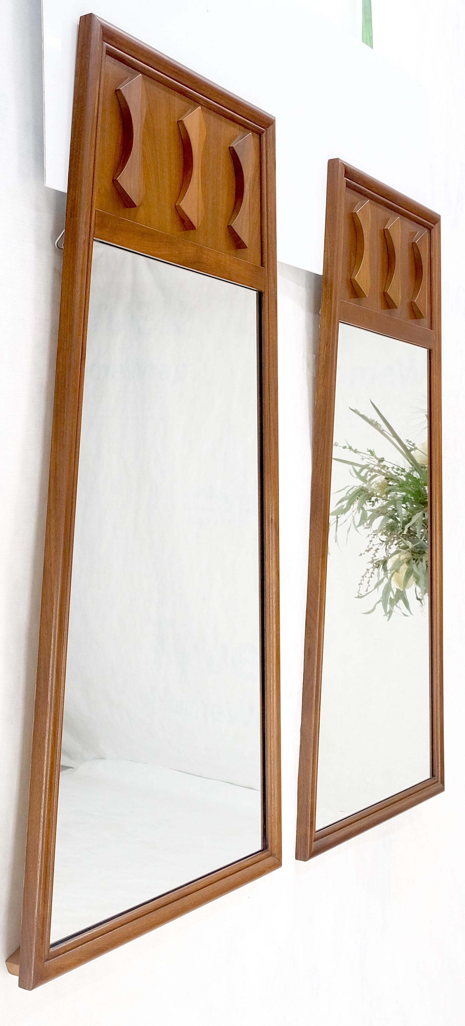 American Pair of Mid Century Modern Walnut Pyramid Shape Walnut Wall Mirrors MINT! For Sale