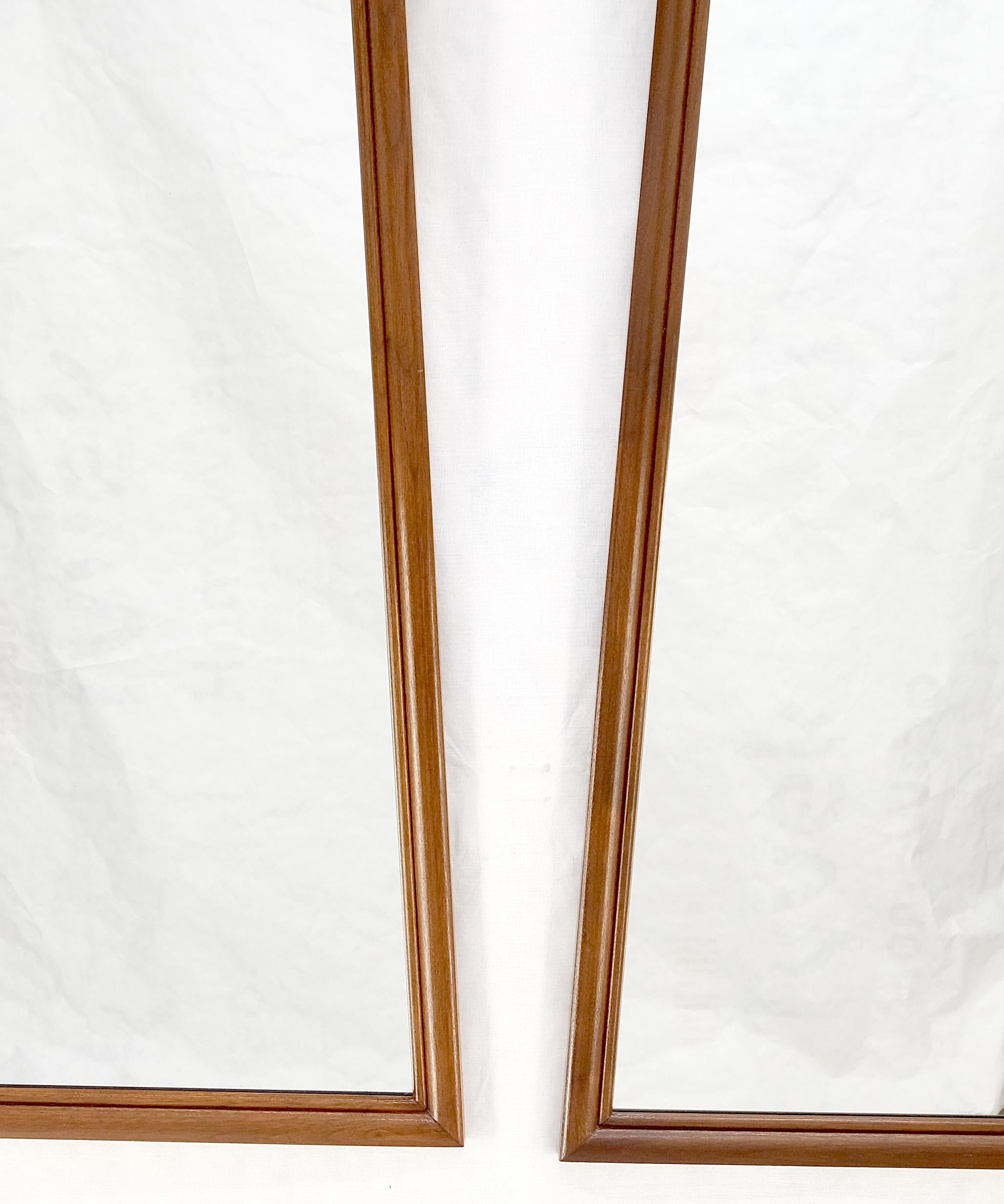 Lacquered Pair of Mid Century Modern Walnut Pyramid Shape Walnut Wall Mirrors MINT! For Sale