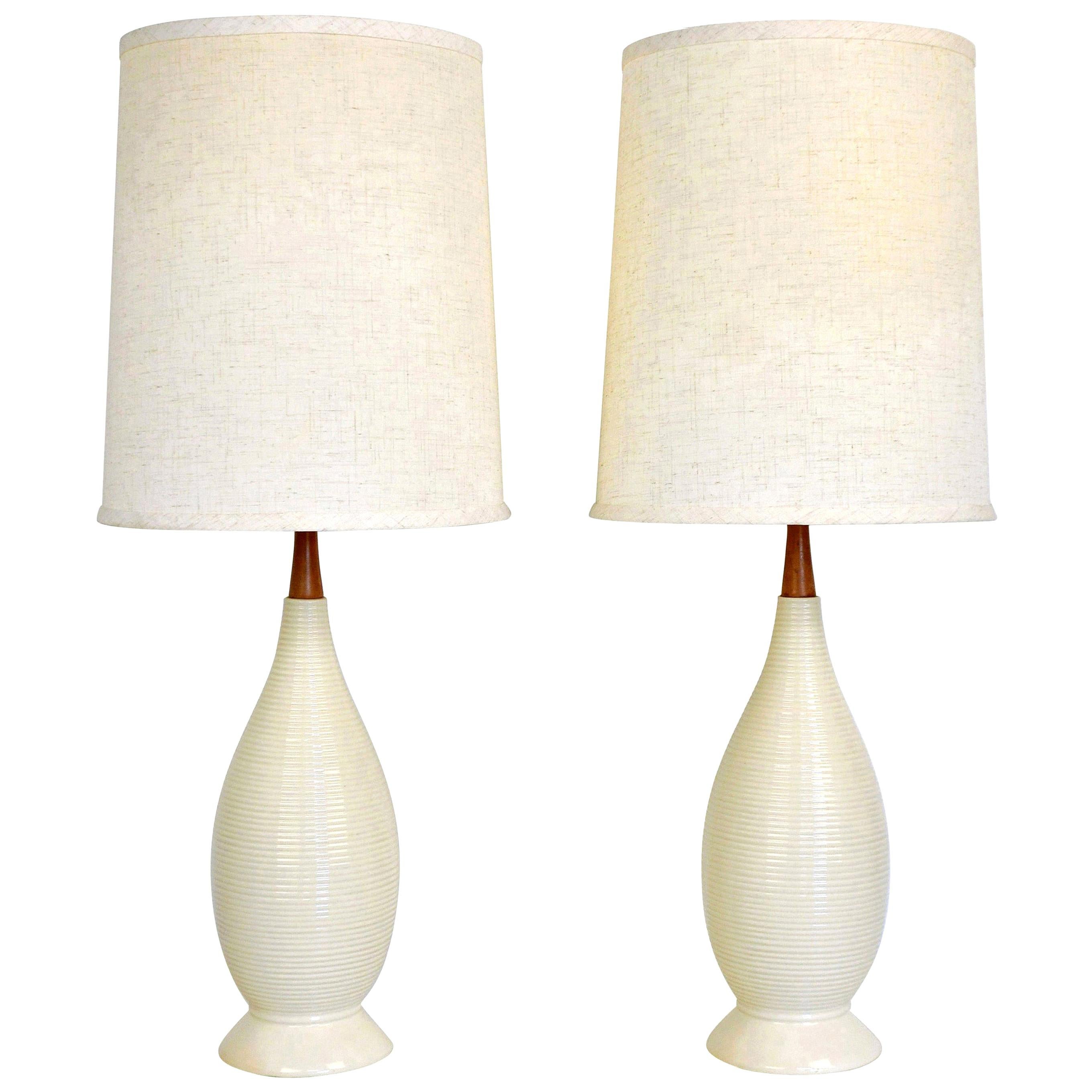 Pair of Mid-Century Modern White Beehive Lamps