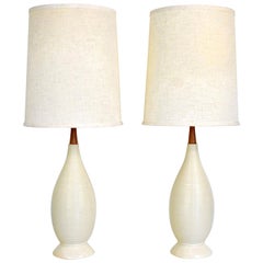 Vintage Pair of Mid-Century Modern White Beehive Lamps