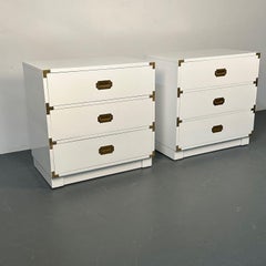 Pair of Mid-Century Modern White Campaign Dressers / Nightstands, Drexel