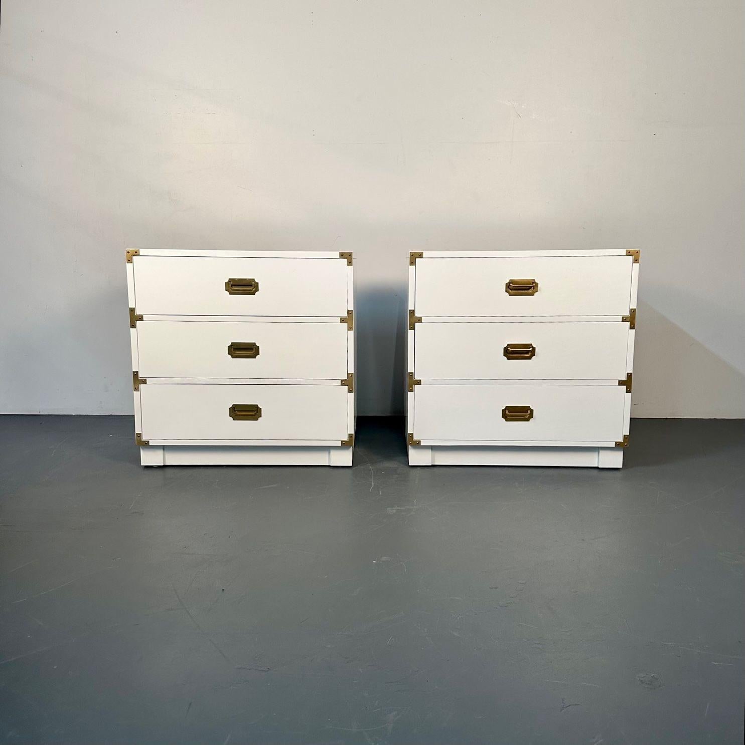 American Pair of Mid-Century Modern White Campaign Dressers / Nightstands, Drexel
