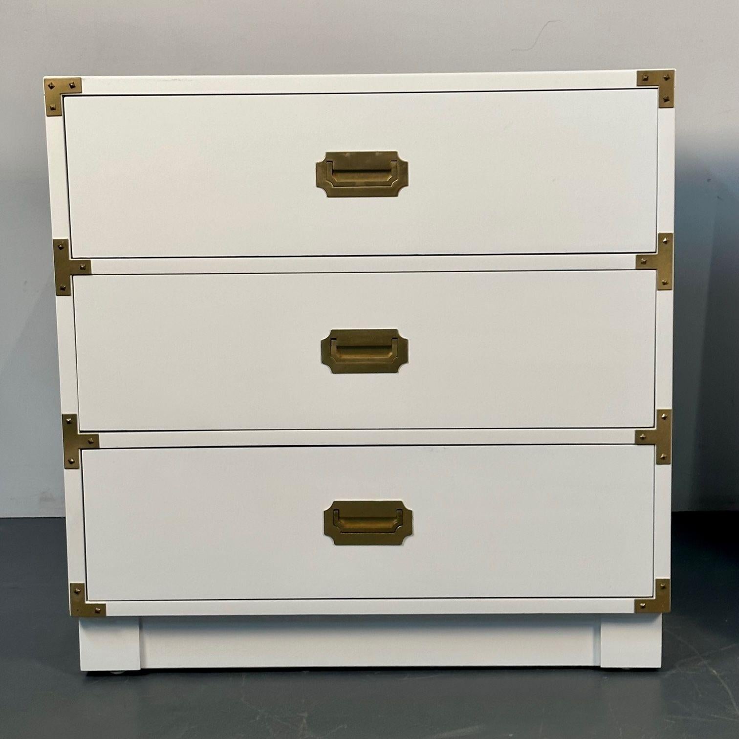 Mid-20th Century Pair of Mid-Century Modern White Campaign Dressers / Nightstands, Drexel