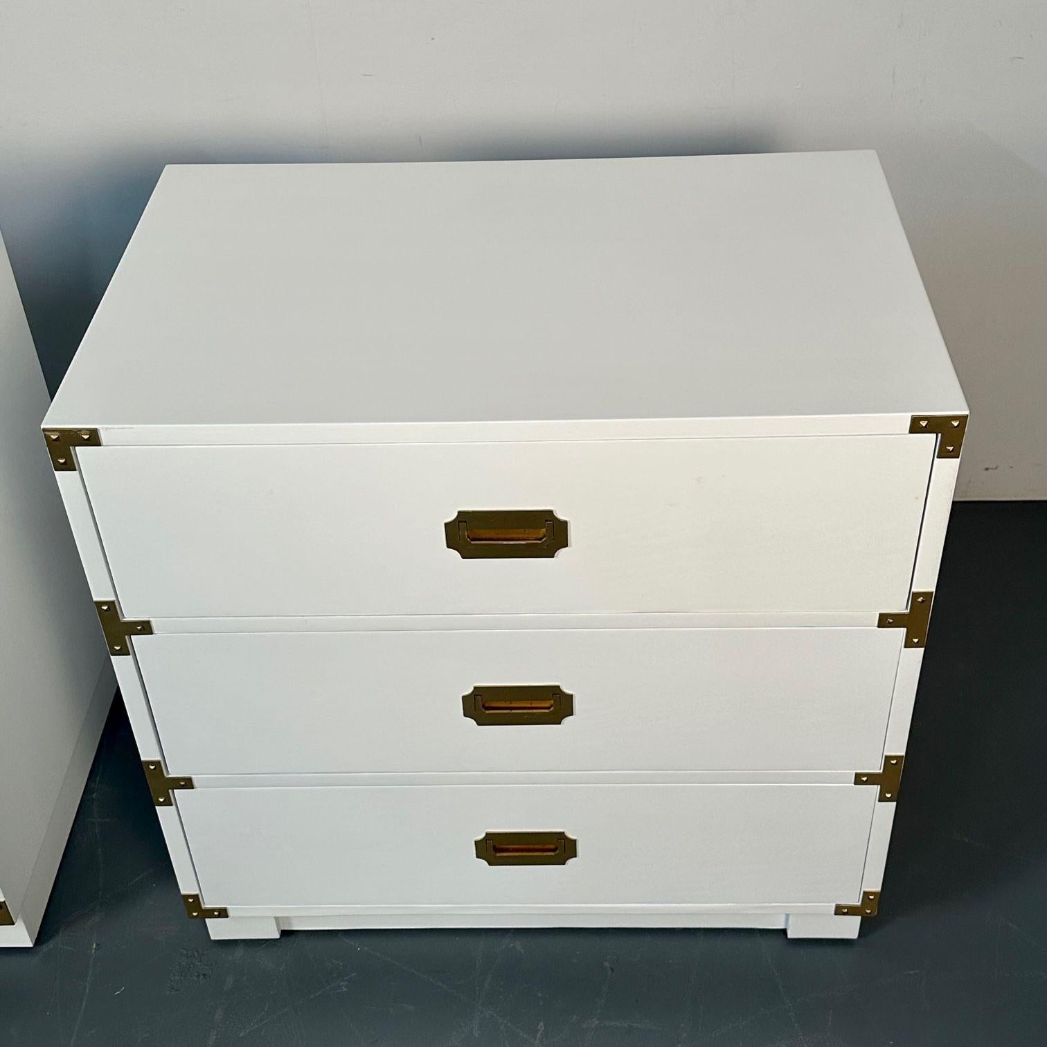 Wood Pair of Mid-Century Modern White Campaign Dressers / Nightstands, Drexel